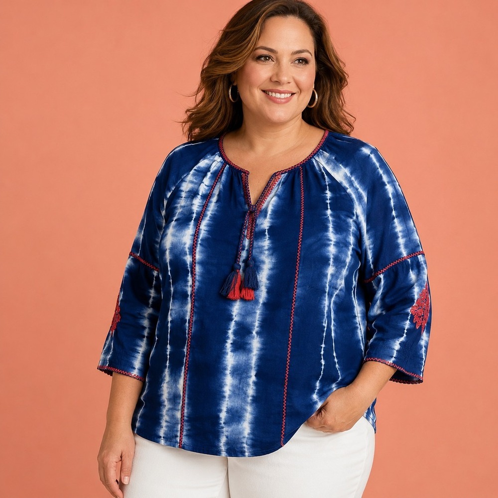 Chico's Tie Dye Peasant Top Women's 4 (2XL) Festival Coastal Cottagecore Boho